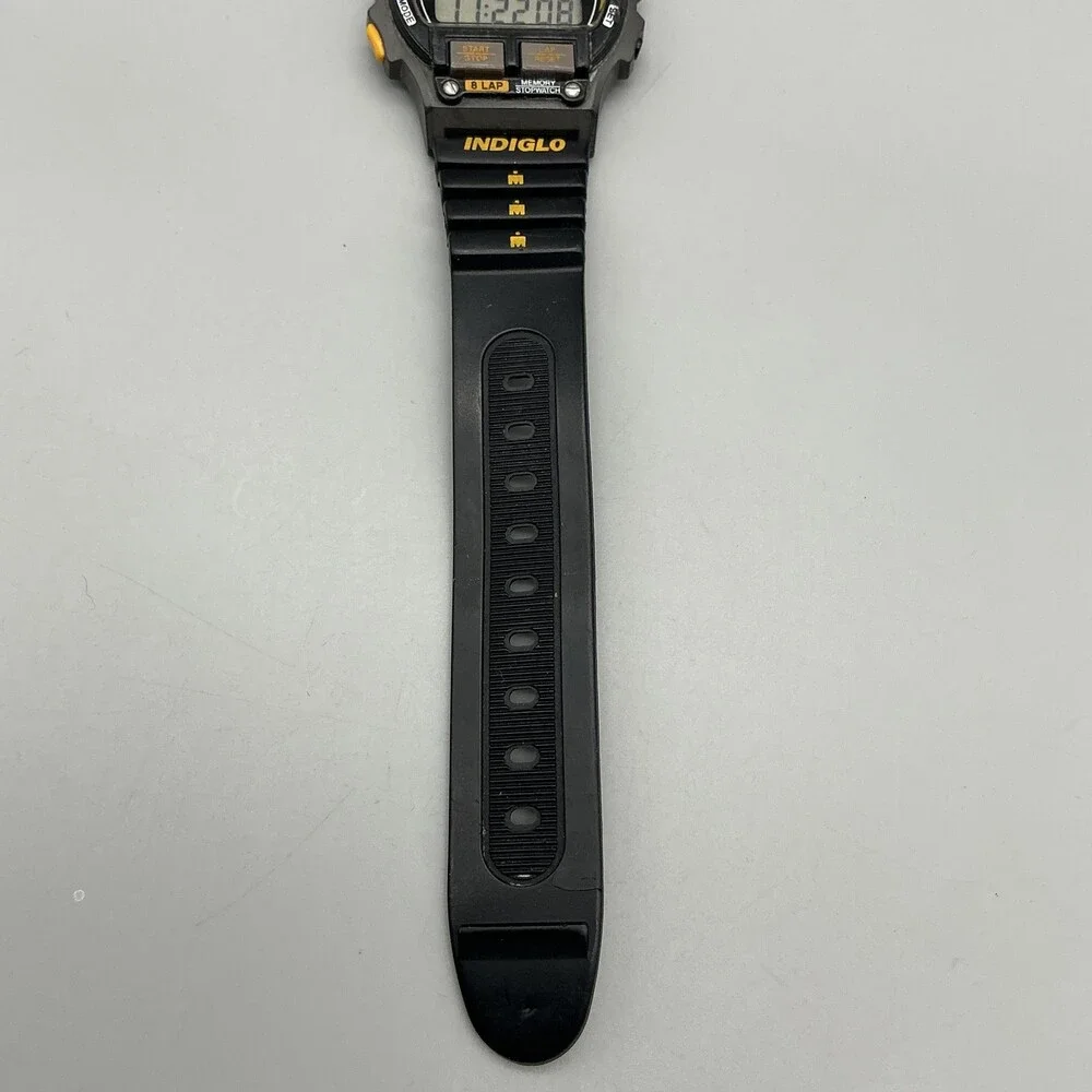 Vintage Timex Ironman Indiglo Mens Watch 39mm Black 8 Lap Alarm 100M Triathlon